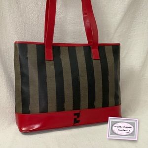 Customized FENDI Red Trimmed Pequin Shopper Tote